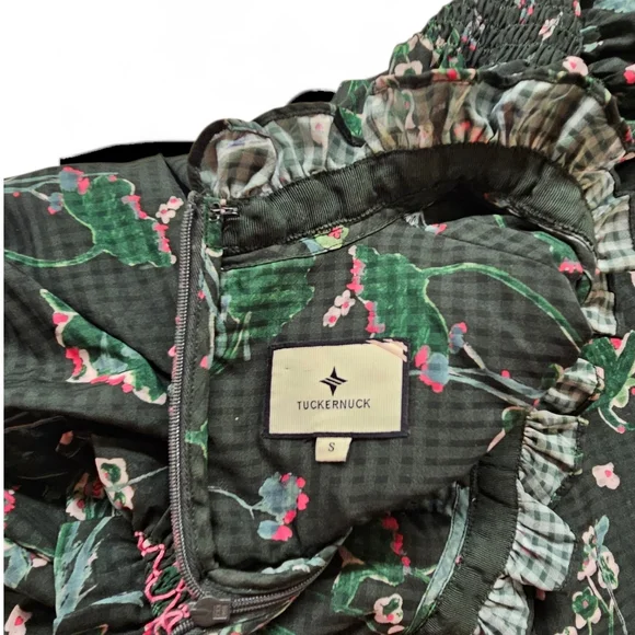 Tuckernuck Bouvier Blouse In Jaguar Garden Green And Pink Size Small - Picture 5 of 8